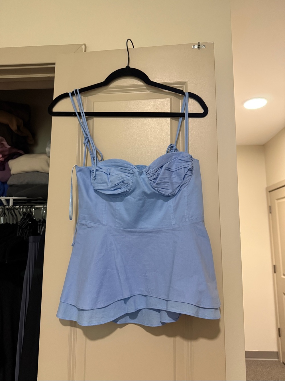 Zara Light Blue Peplum Bustier Top - Women